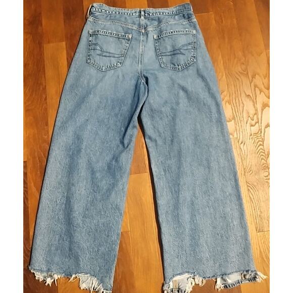 American Eagle Women's 10 Super High Rise Baggy Wide Leg Jeans raw edge frayed - Picture 5 of 6